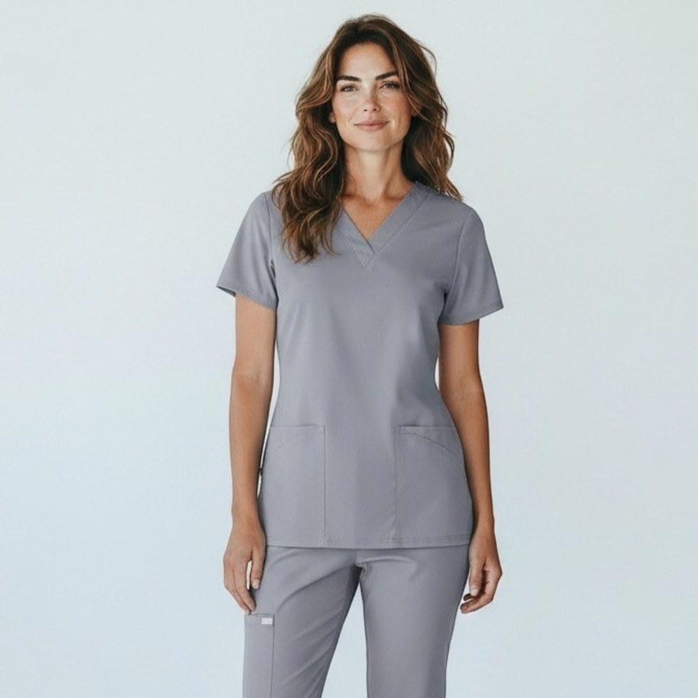 Medline Women Scrub Top Gray XS Medical Nursing V-Neck Uniform Surgical Shirt